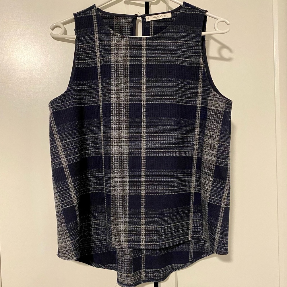MANGO Navy Check Top